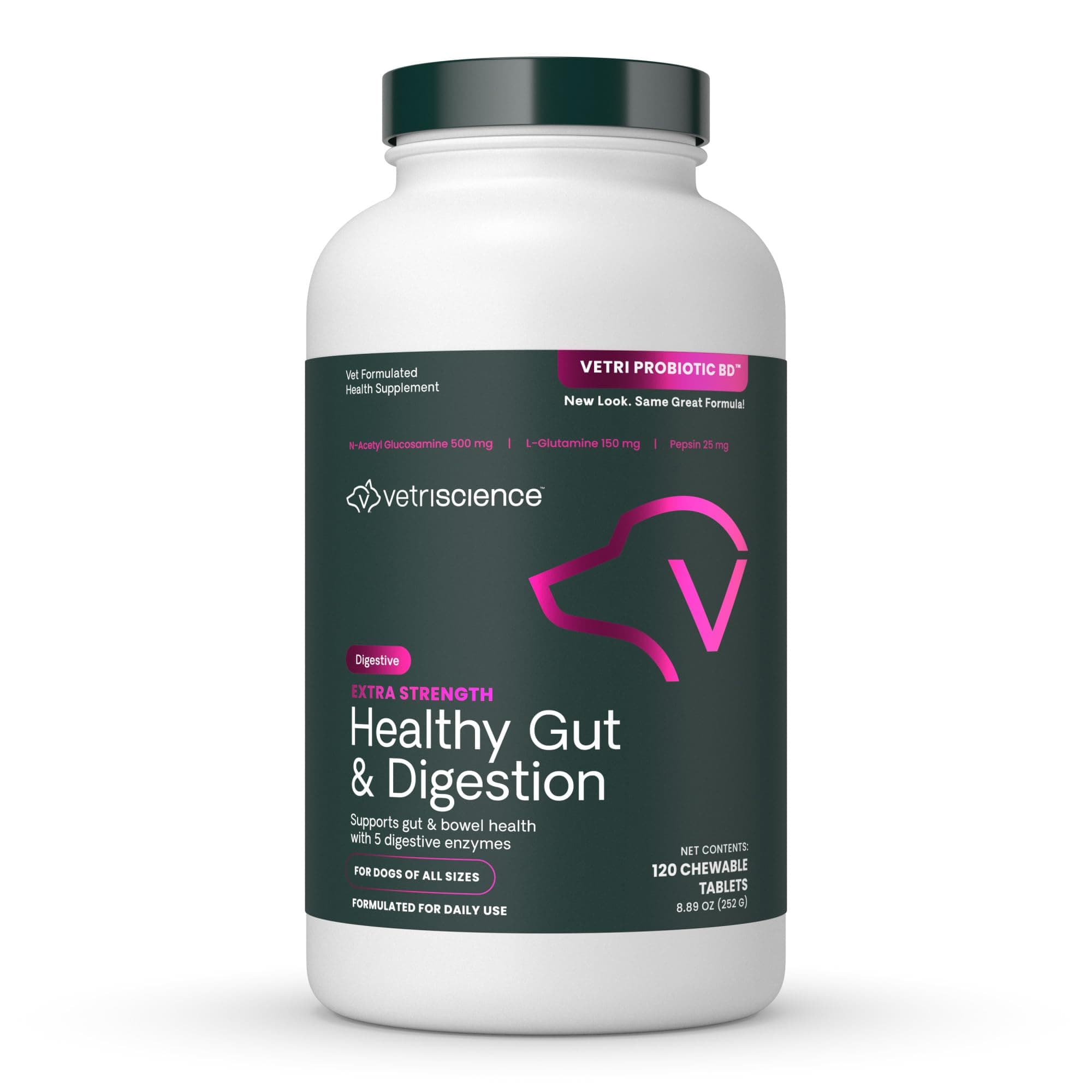 Extra Strength Healthy Gut & Digestion Chewable Tablets, Probiotic BD Digestive Enzyme Supplement for Dogs, Soothe Gut and Bowel Discomfort, Chicken, 120 Count