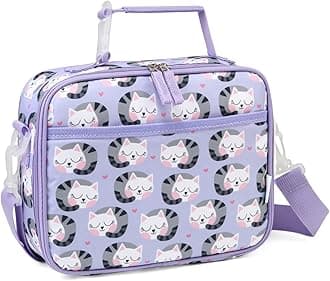 VASCHY Lunch Box Bag for Kids, Reusable Insulated Lunch Box Containers Coolers for Toddler Boys and Girls with Detachable Shoulder Strap for Daycare School Cats
