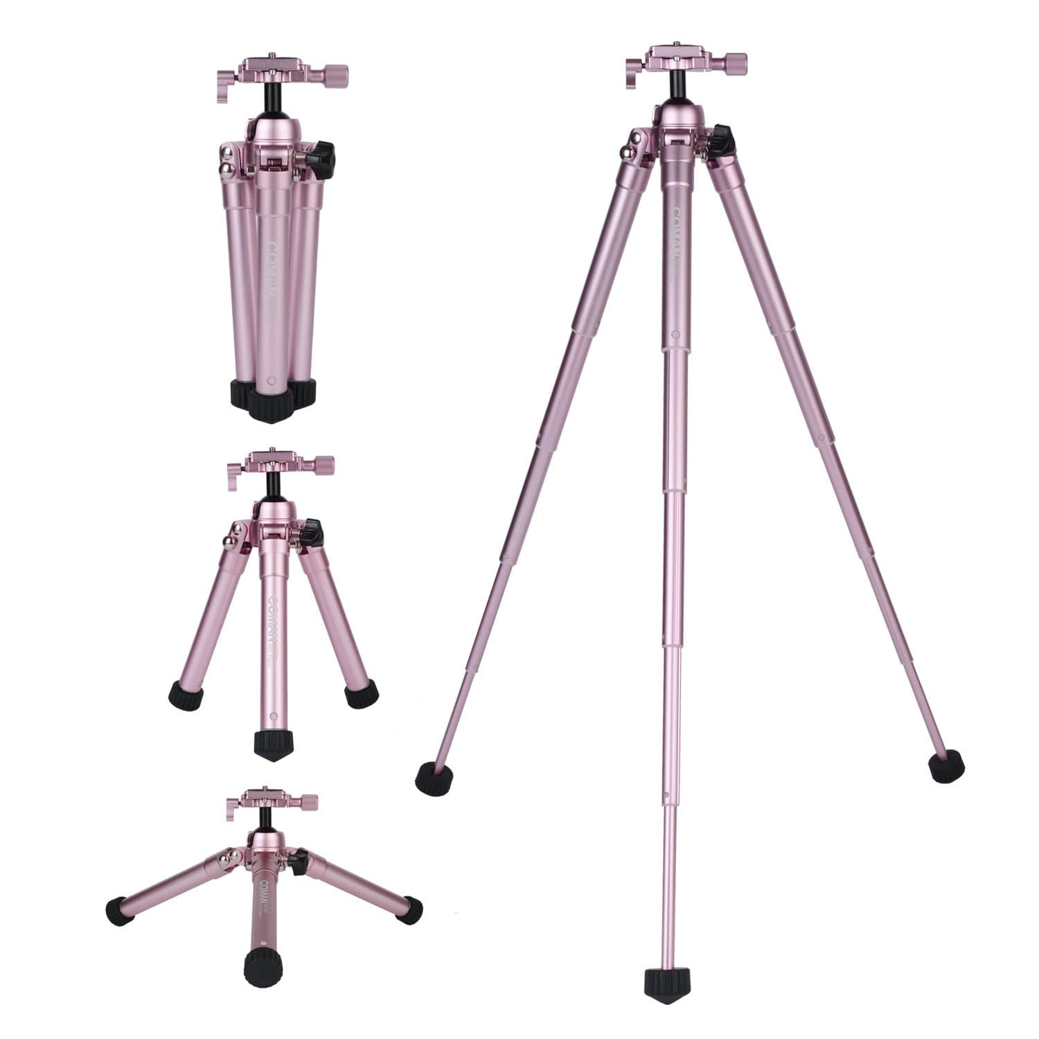 Camera Tripod, COMAN Aluminum Mini Phone Tripod 5-Section 24.4" Full and Locking Ball Head with Quick Release Plate Portable Table Top Tripod Loading Capacity 5.5 LB for DSLR Camera Phone