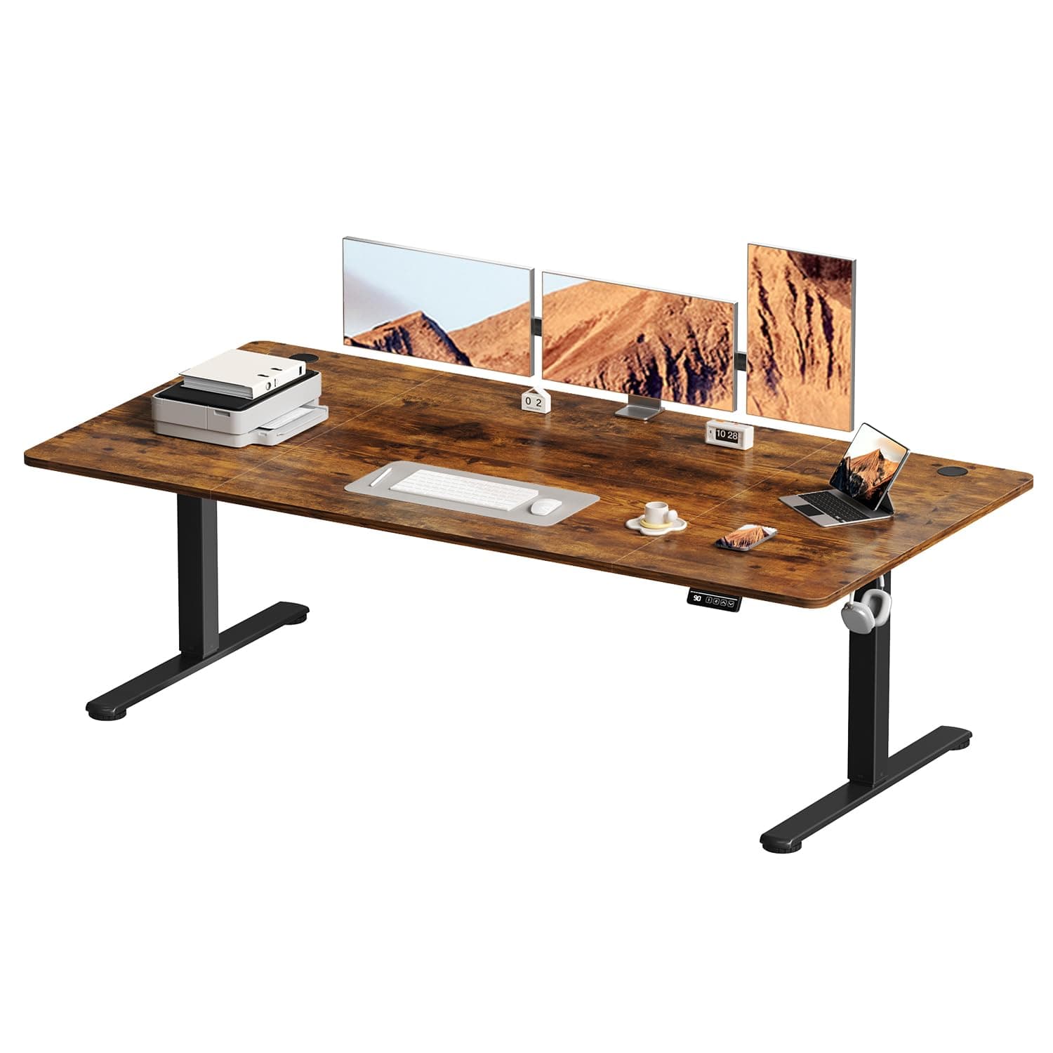 Devoko Electric Standing Desk Height Adjustable Standing Desk 160 x 80 cm, Stand Up Desk for Kids and Adults, Sit Stand Desk Adjustable Height Desk for Home Office (Rustic Brown)
