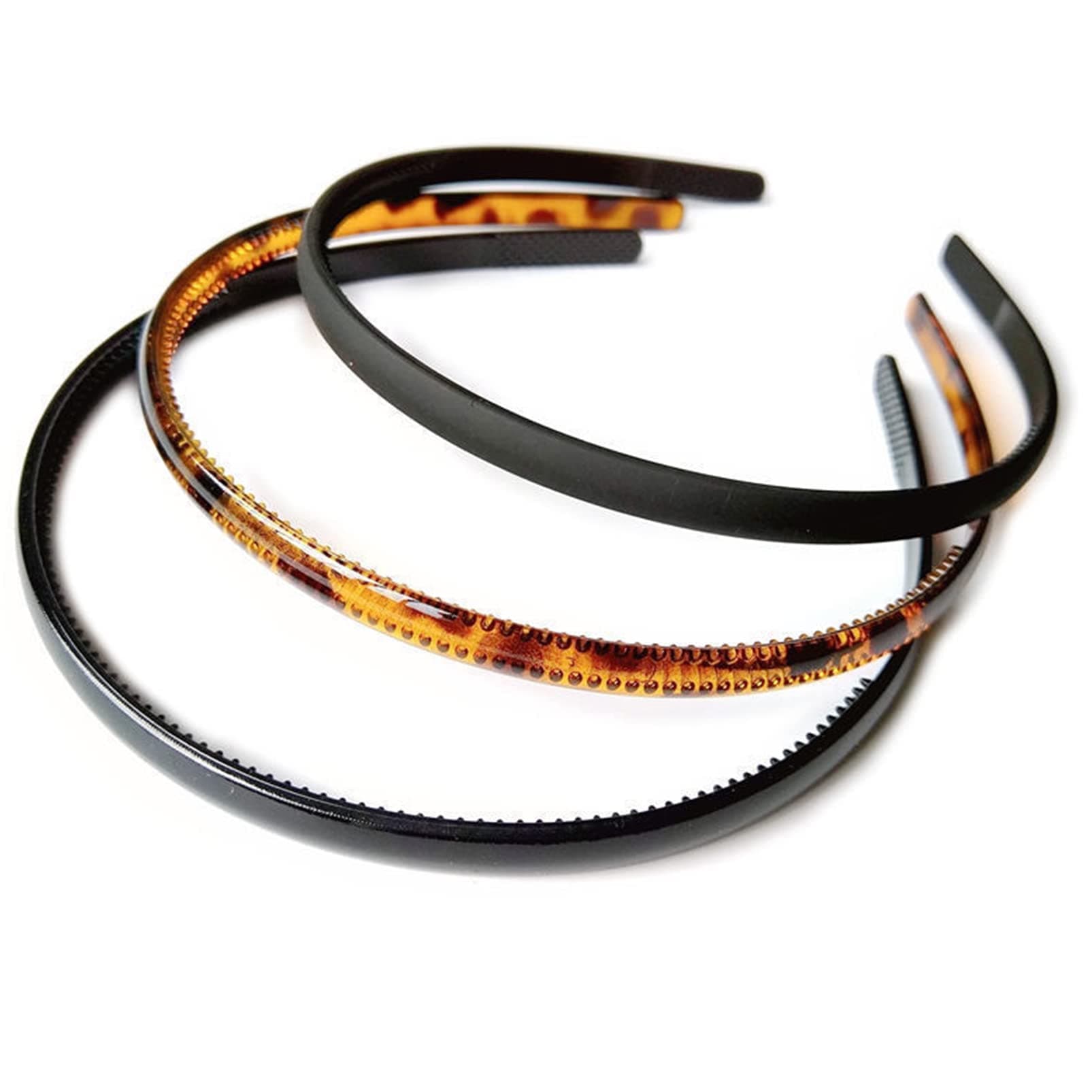 Maggidea3 Pcs Plastic Plain Headbands Teeth Comb Headbands Skinny DIY Hair Bands Headbands (1*Leopard Print+1* Black+1*Matte black)
