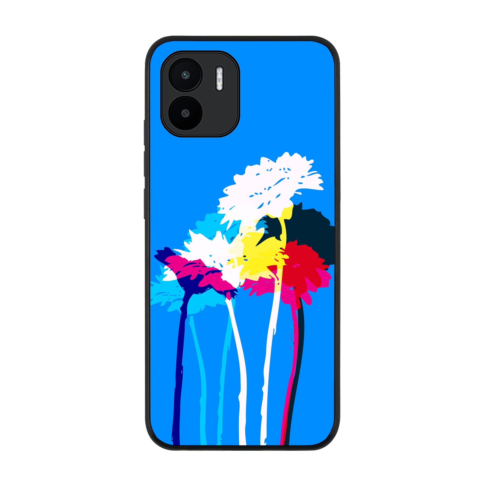 Stylizedd Rugged Black edge case for Xiaomi Redmi A1, Slim fit Soft Case Flexible Rubber Edges Anti Drop TPU Gel Thin Cover - Bleeding Flowers (Blue)