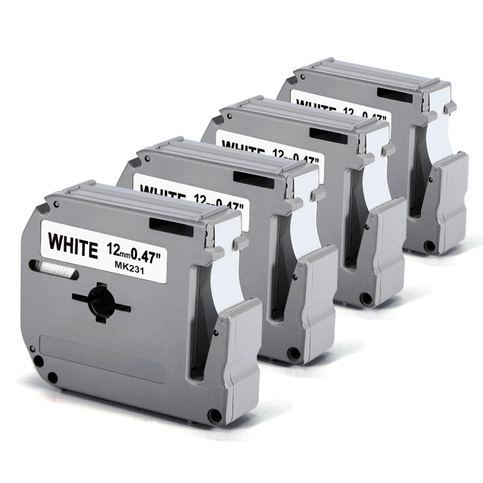 Compatible Label Tape Replacement for Brother P-Touch M Tape MK231 M231 M-K231 M-231 M-K231S 12mm 0.47 for Brother PTouch PT-M95 PT-70 PT-65 PT-45 PT-80 PT-90 More, 4 Pack Black on White