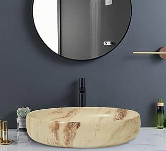 REMANENCE Wash Basin Countertop | Tabletop Ceramic Bathroom Sink | Wash Basin Over Counter | Ceramic Wash Basin (Beige)