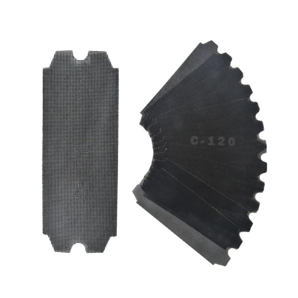 Drywall Sanding Screen 4 3/16in x 11 1/4 in, 120 Grit, 12pcs, Aluminum Oxide, Black Corundum and Nylon Film, Mesh Backing, Fits Hand Sanders or Pole Sanders, Gypsum Board Compatible