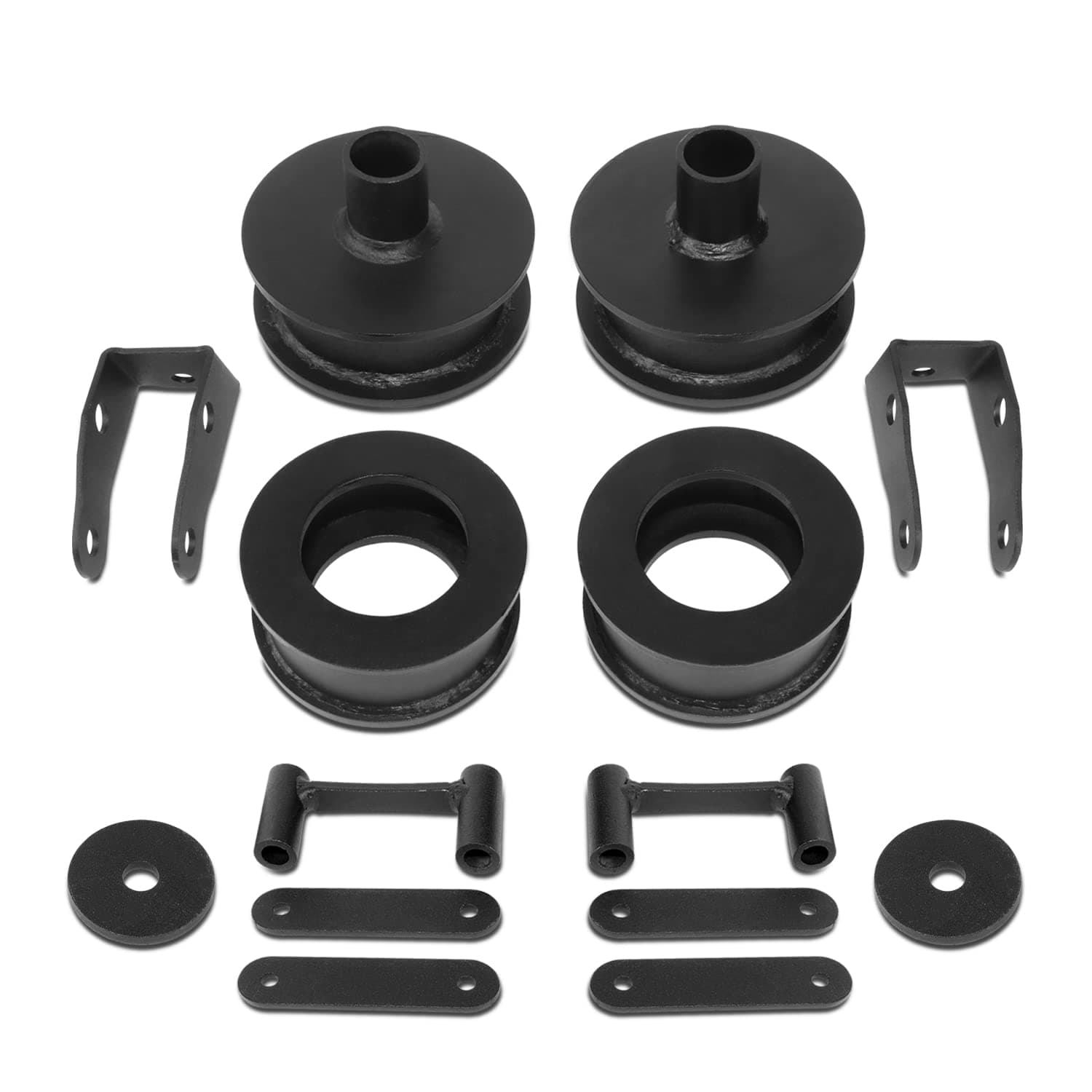 J2 Engineering 2" Front and Rear Leveling Lift Kit Coil Spring Spacers w/Shock Extension Bracket Compatible with 07-17 Wrangler / 18 Wrangler JK, J2-LK-JK-FR-004-BK