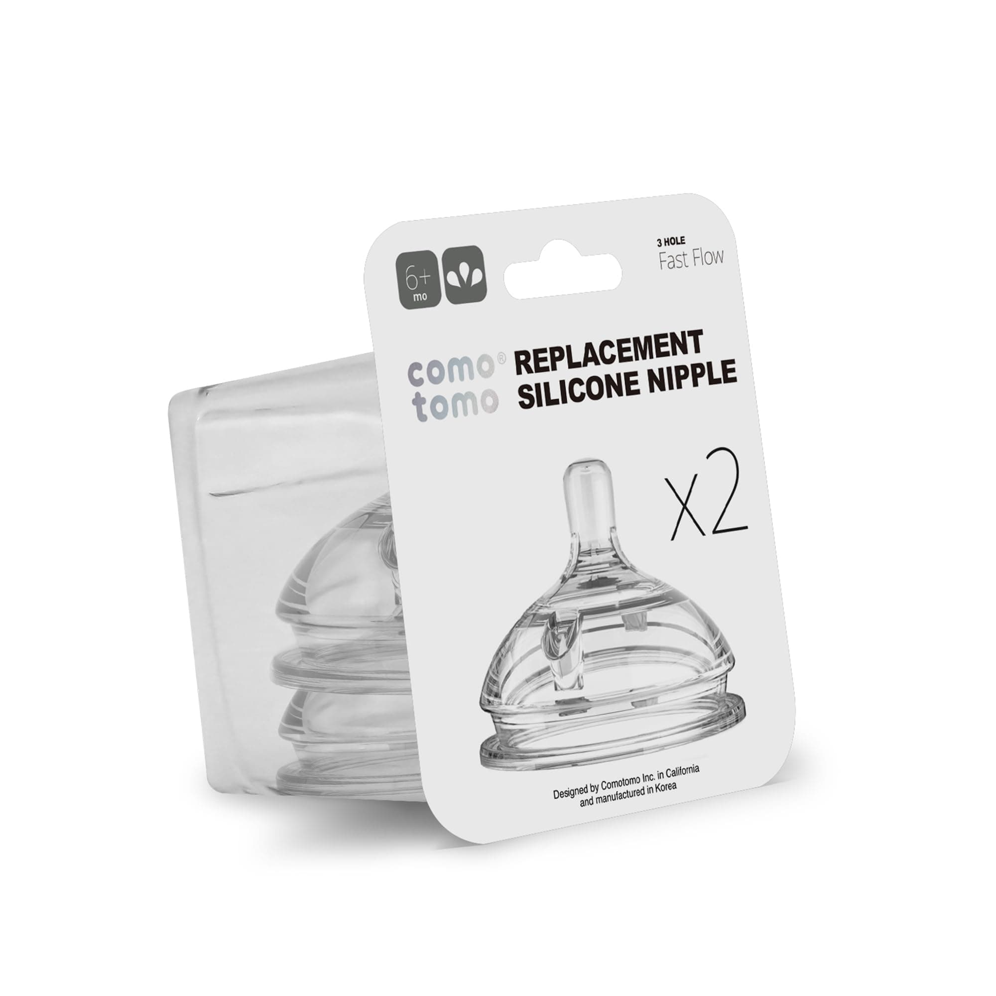 Comotomo Silicone Replacement Nipple, Fast Flow, 6+ Months, 2 Count