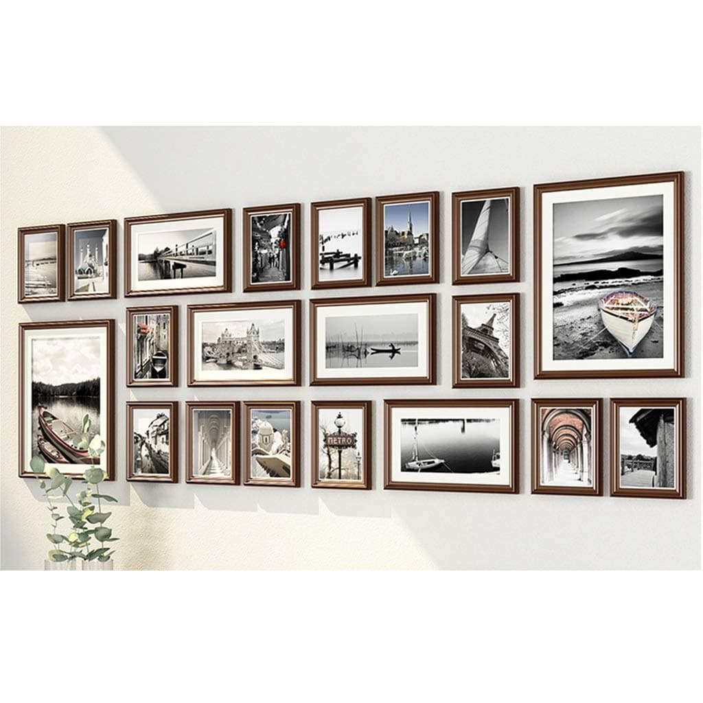 Photo frame collage Living Room Solid Wood Combination Creative Bedroom Large Size Frame Background Decorations (Color : Brown)
