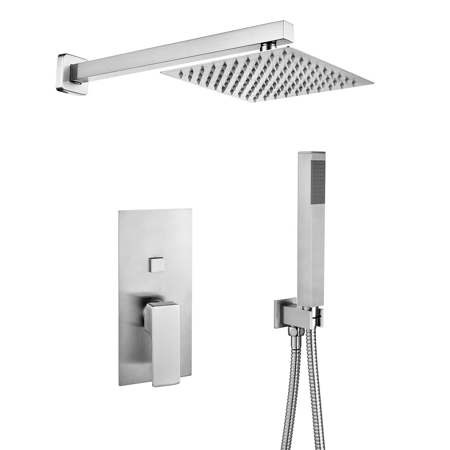Bathroom Luxury Rain Mixer Shower Combo Set Wall Mounted Rainfall Shower Head System Brushed Nickel