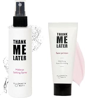 Elizabeth Mott Thank Me Later Primer & Setting Spray Duo – Oil-Control Face Primer for Smooth, Matte Finish & Hydrating Setting Spray with Niacinamide for Dewy, Long-Lasting Makeup – 30g + 95ml