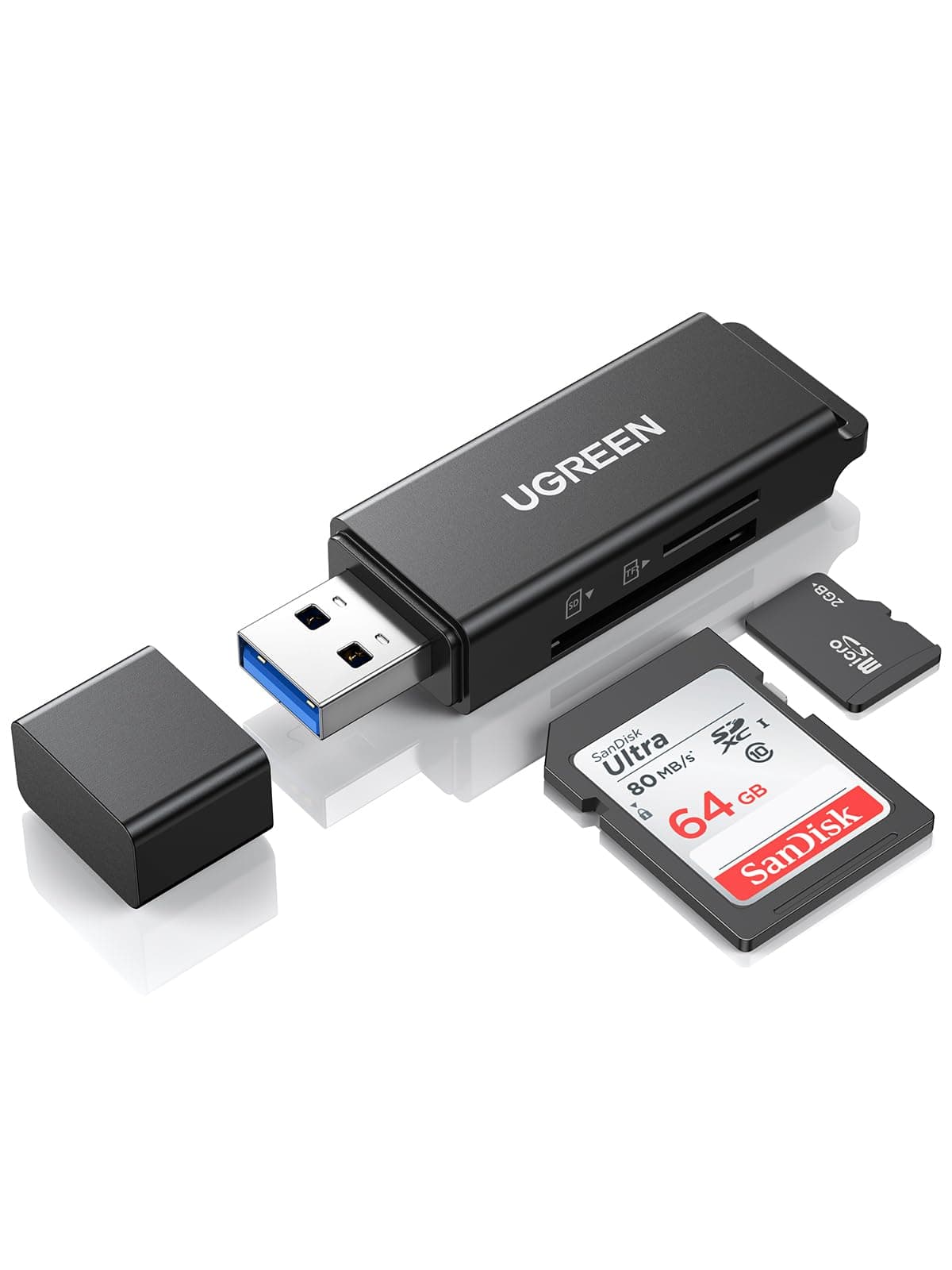 UGREEN SD Memory Card Reader Portable USB 3.0 Dual Slot Flash Adapter Hub for TF, SD, Micro SD, SDXC, SDHC, MMC, RS-MMC, Micro SDXC, Micro SDHC, UHS-I for Mac, Windows, Linux, Chrome, PC, Laptop
