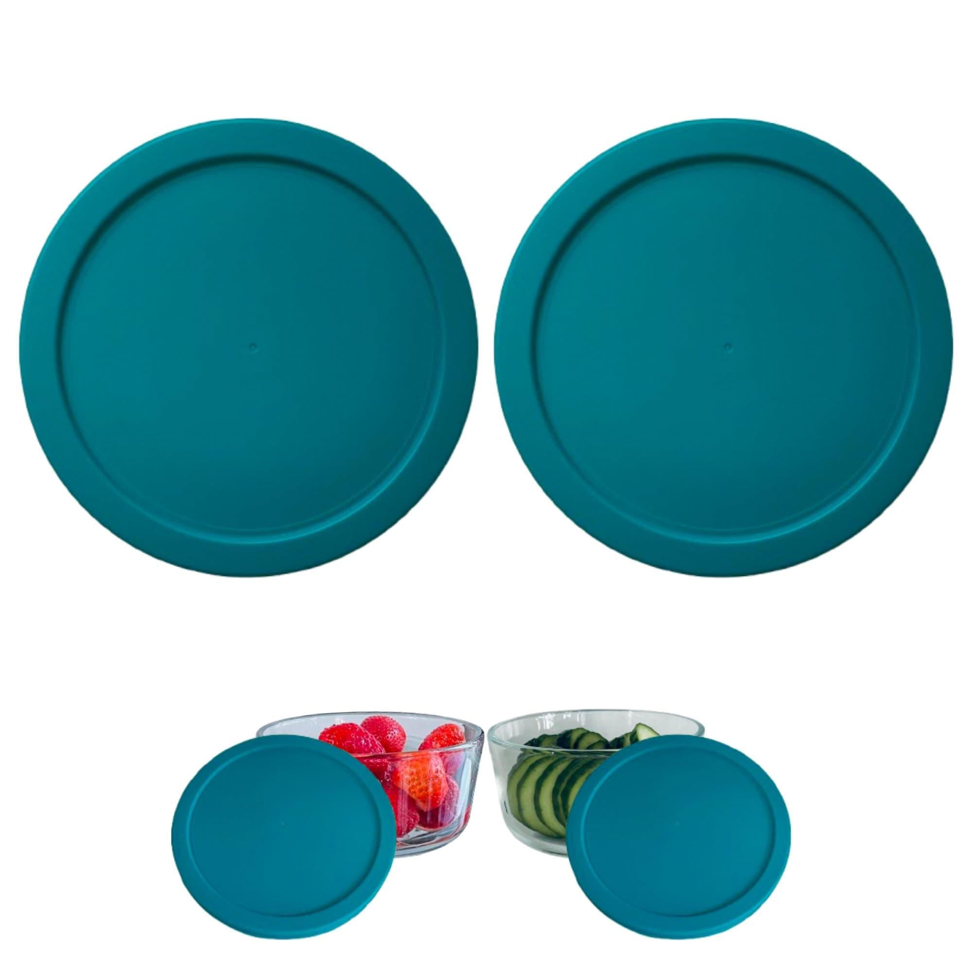 Klareware 7 Cup Turquoise Round Plastic Food Storage Replacement Lids Covers for Klareware Anchor Hocking and Pyrex Glass Bowls (Container not Included) (2 Pack)
