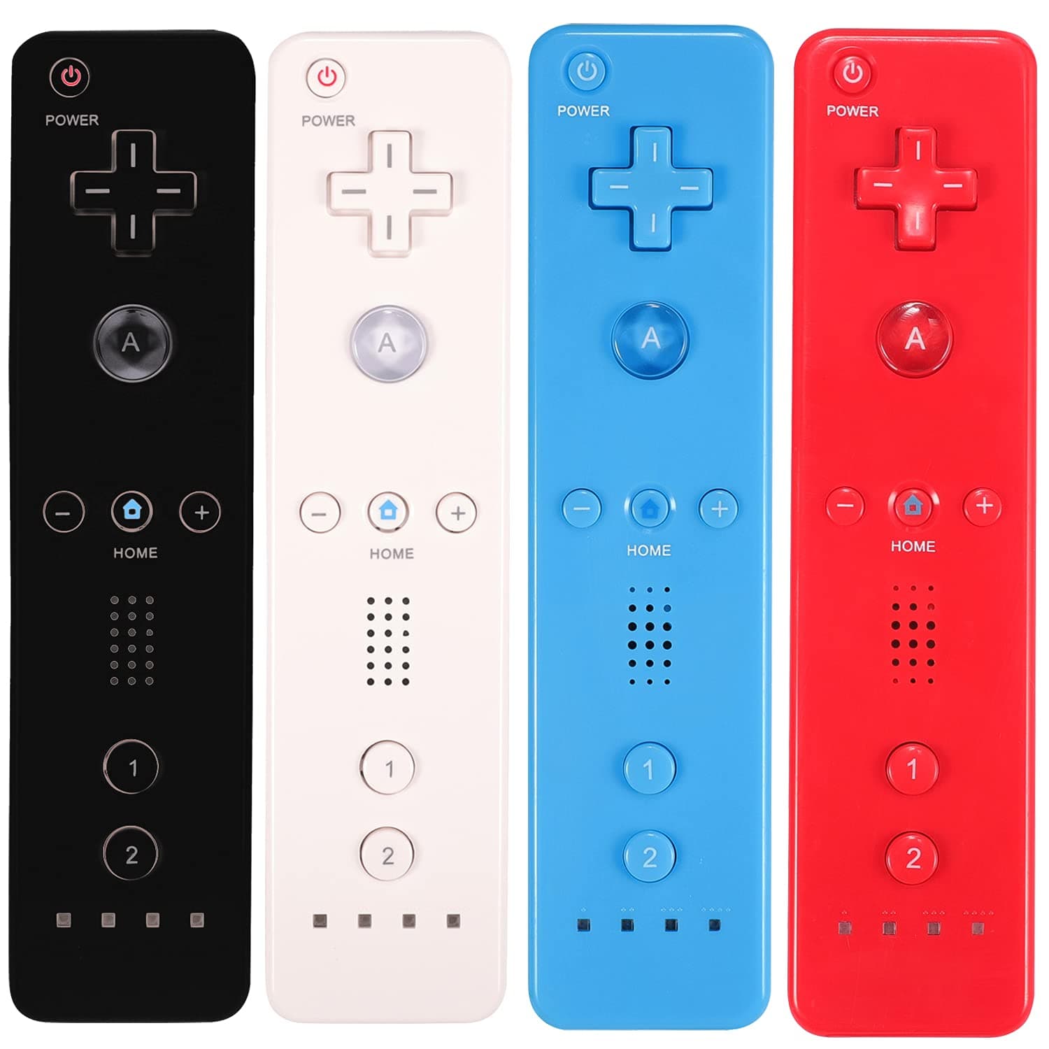 Yosikr Remote Controller for Wii/Wii U, with Silicone Case and Wrist Strap (4 Pack, White+Black+Blue+Red)
