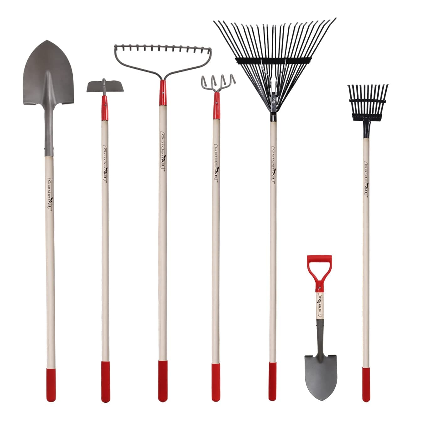 GardenAll 7-Piece Long Handle Garden Tools Set, Include Shovel Rake Hoe,Gardening Tools for Women,Lightweight Ergonomic Wood Handle Yard Work Set