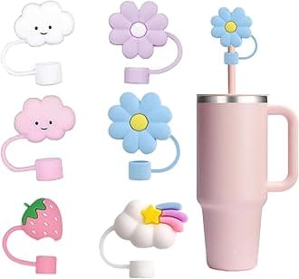10mm Straw Cover for Stanley Cup, Compatible 6Pcs Cute Cloud Blossom Strawberry Straw Toppers for Tumblers, Reusable