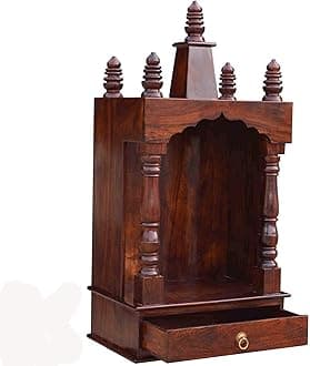G Fine Furniture Solid Wood Pooja Mandir | Temples for Puja Room with 1 Drawer Storage | Sheesham Wood, Honey Oak