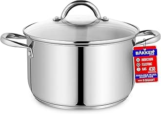 Deluxe 5-Quart Stainless Steel Stockpot w/Tempered Glass See-Through Lid - Simmering Delicious Soups Stews & Induction Cooking - Exceptional Heat Distribution - Heavy-Duty & Food-Grade