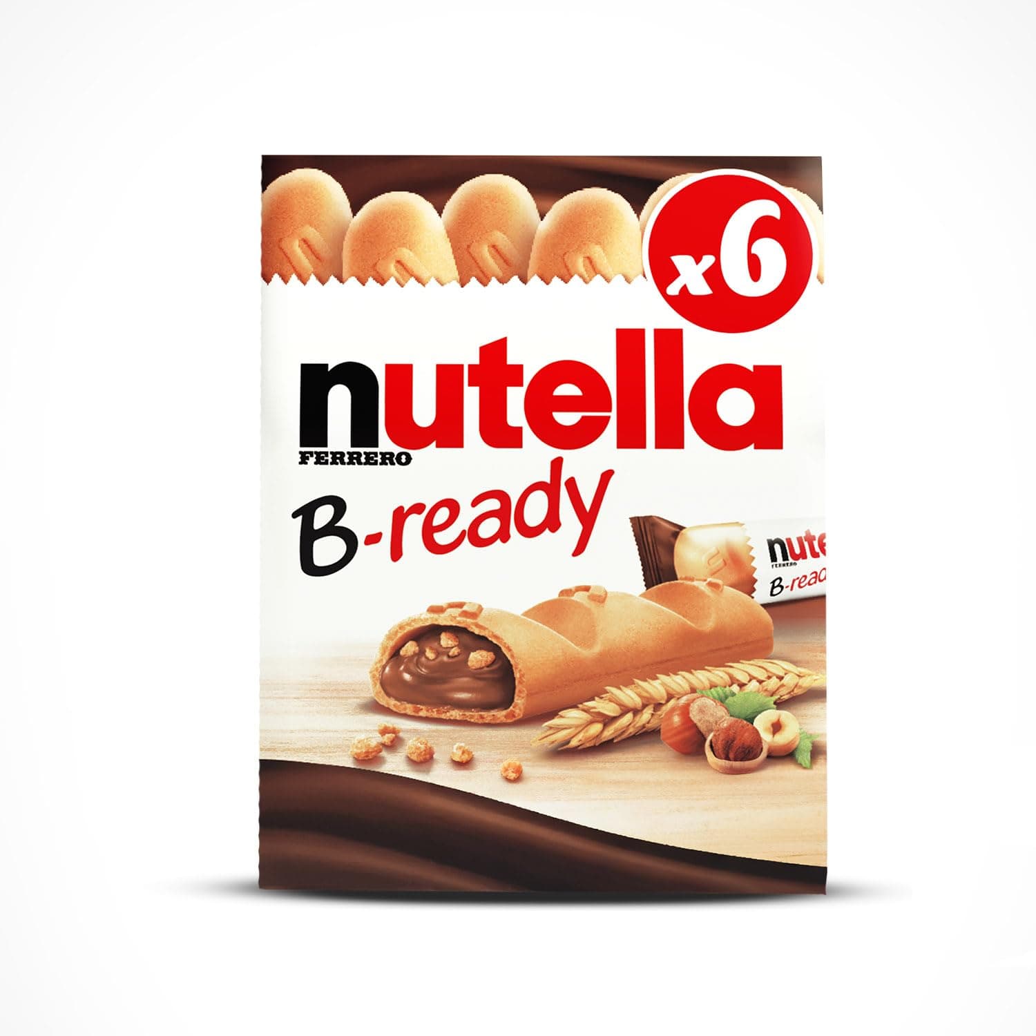 Nutella B-Ready Chocolate Hazelnut Spread Filled Wafer Bar, Multi Pack, 6 Bars, 132g