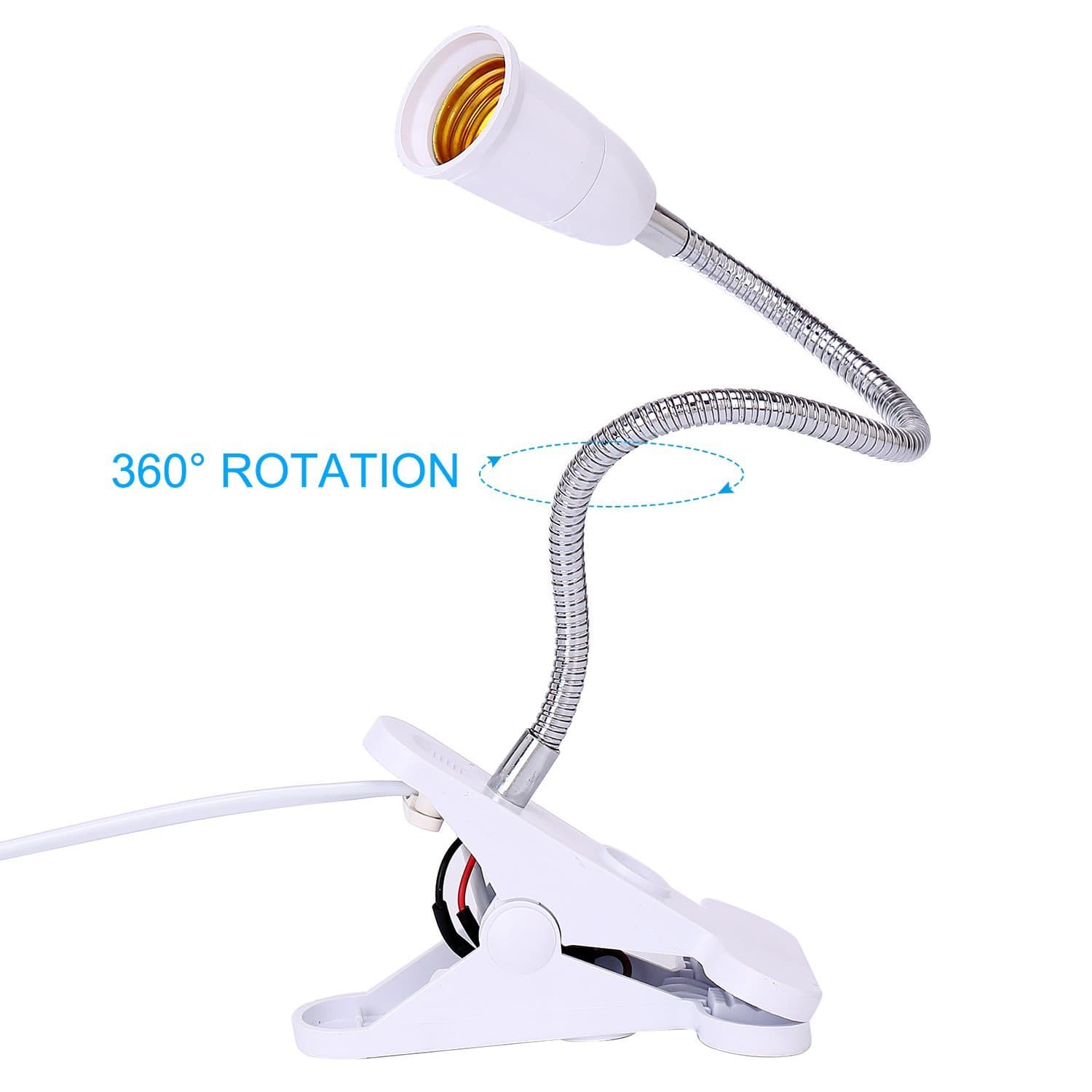 Jenabom 360 Degrees Flexible Lamp Holder Clip E27 Light Base, Lamp Light Socket,Lamp Holder with On/Off Switch,Clip Desk Lamp for Plant Grow,Room