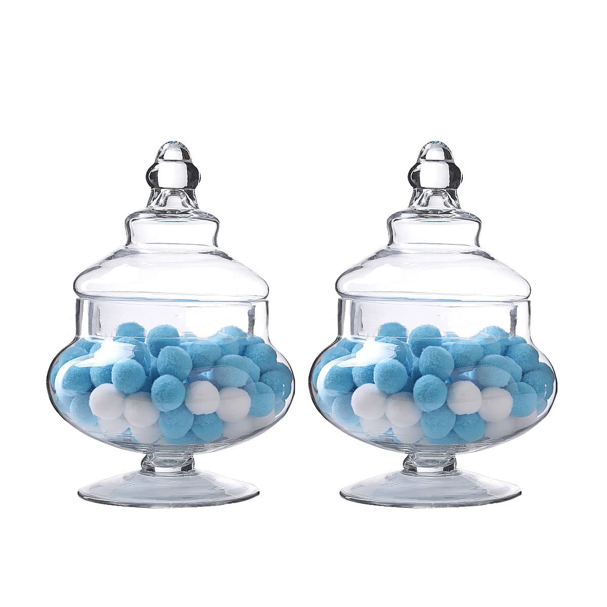 Glass Apothecary Jars Clear candy Buffet Display Small Elegant Storage Jars Decorative cookies Storage Clear Glass Canisters for Kitchen Wedding Party Set of 2