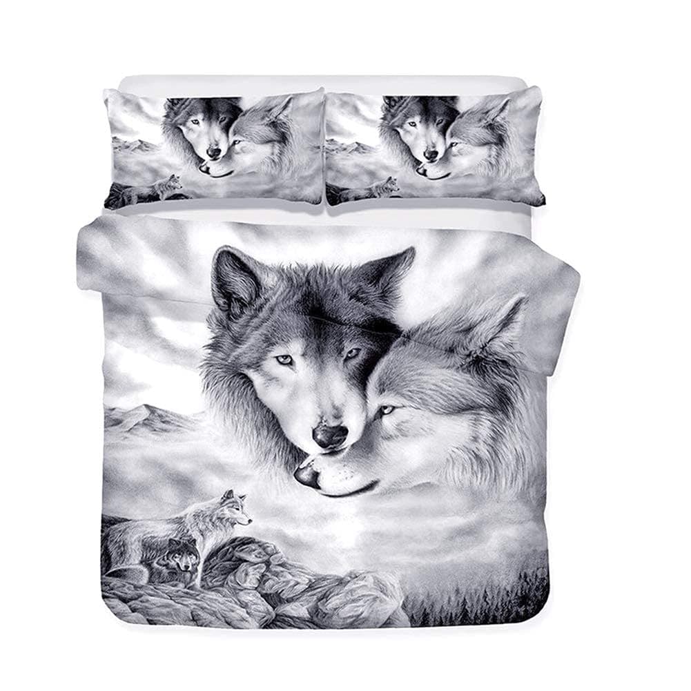 3D Printed Wolf Duvet Cover Sets, Lovely Wolves Bedding Sets with Pillowcase