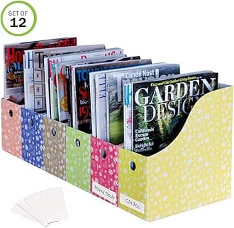 EvelotsMagazine File Holder-Organizer-Full 4 Inch Wide-Floral-With Label-Set/12