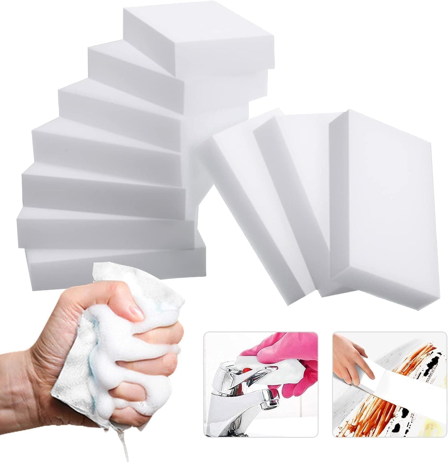 Magic Sponge Eraser, 10 Pack Melamine Sponge Foam, Multi-Functional Household Cleaning Non-Scratch Scrub Sponge Pads for Kitchen, Bathroom, Tub, Sink, Furniture, Car, Walls, Shoes