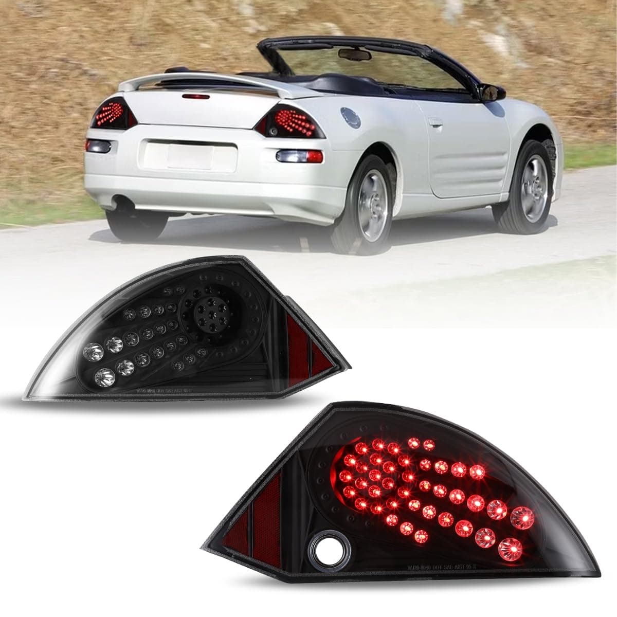Nixon Offroad LED Tail Lights Assembly, Led Tail Lights for 2000 2001 2002 2003 2004 2005 Mitsubishi Eclipse, Tail Rear Lights Lamps Replacement Pair, Passenger and Driver Sides (Clear Lens)