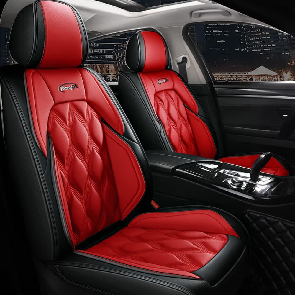 Front and Back Seat Covers 5 Pieces For Ford Mustang 2004-2023 Leather Cushion Protector Waterproof Vehicle Covers,(Color:black red)