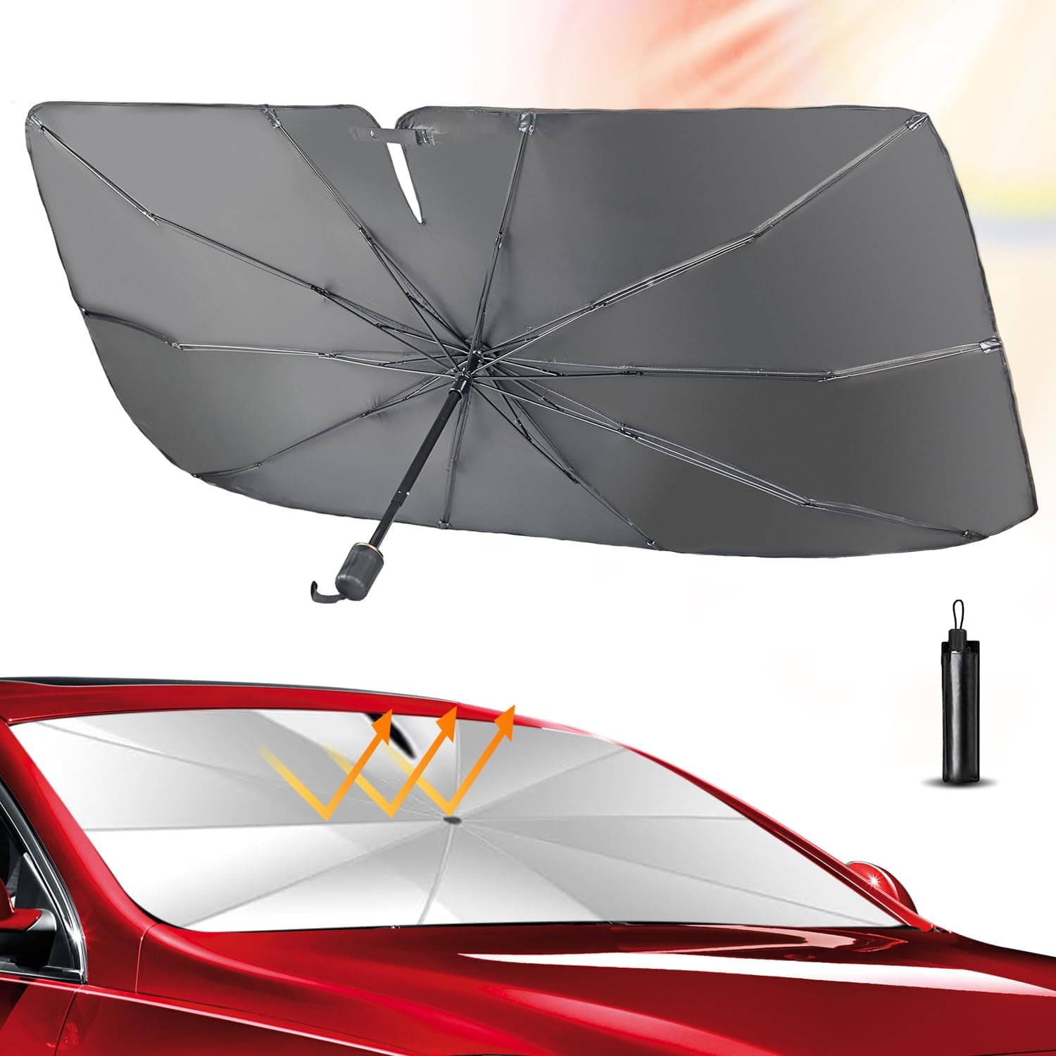 Car Windshield Sun Shade Umbrella, 5 Layers UV Block Coating, Folding Car Windshield Sun Shade Cover, Front Window Windshield Heat Insulation Protection - Large Size 55"x32"