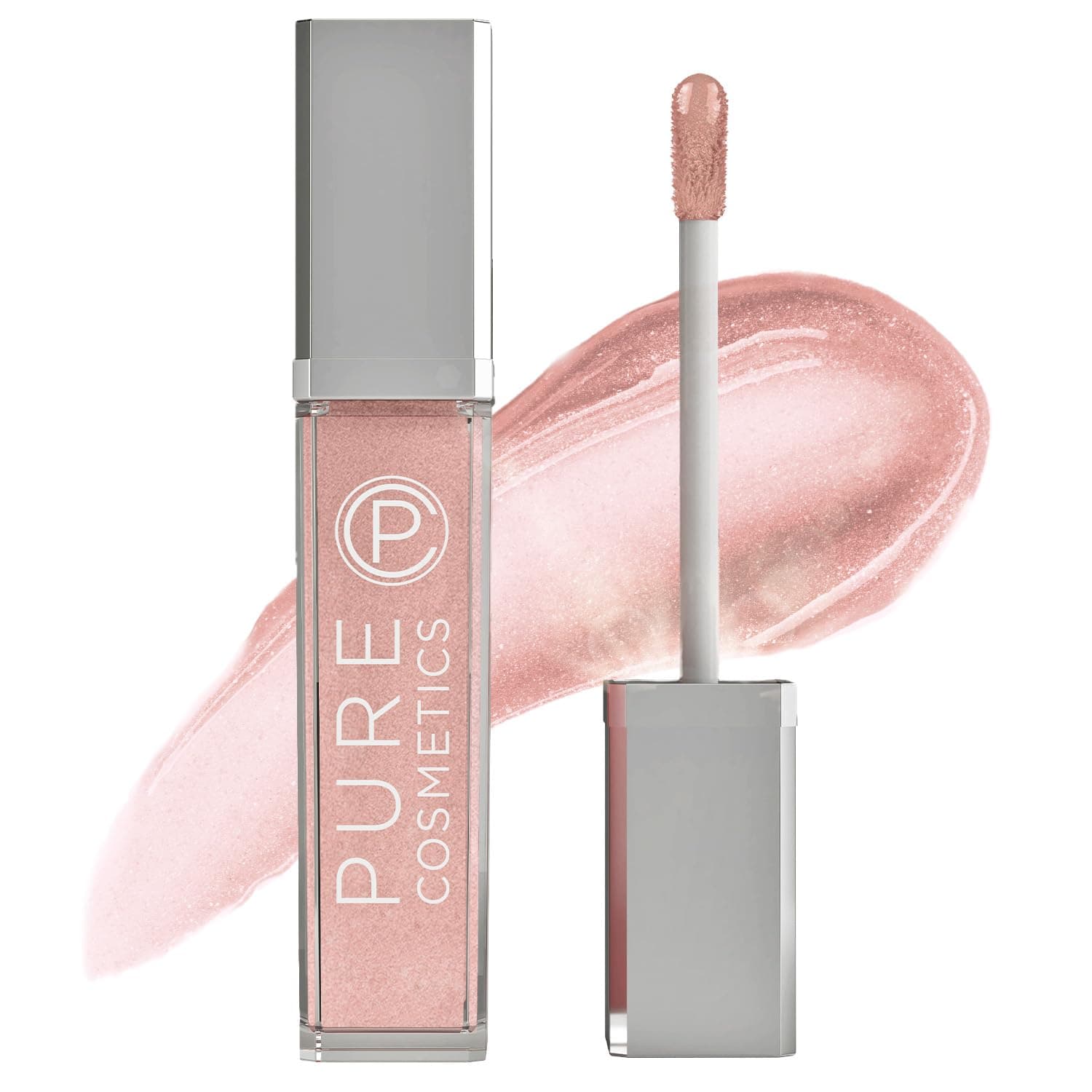 Pure Illumination Light-Up Lip Gloss with LED-Lit Applicator Brush + Side Mirror, Non-Sticky, Moisturizing Hydrating Lip Glosses with Lanolin, Jojoba Oil, & Vitamin E, Nude Beach