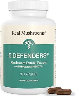 Real Mushrooms 5 Defenders - Adaptogenic Mushrooms Complex with Chaga, Reishi, Turkey Tail, Maitake & Shiitake for Wellness Support - Mushroom Beta Glucan Capsules - 90 Count