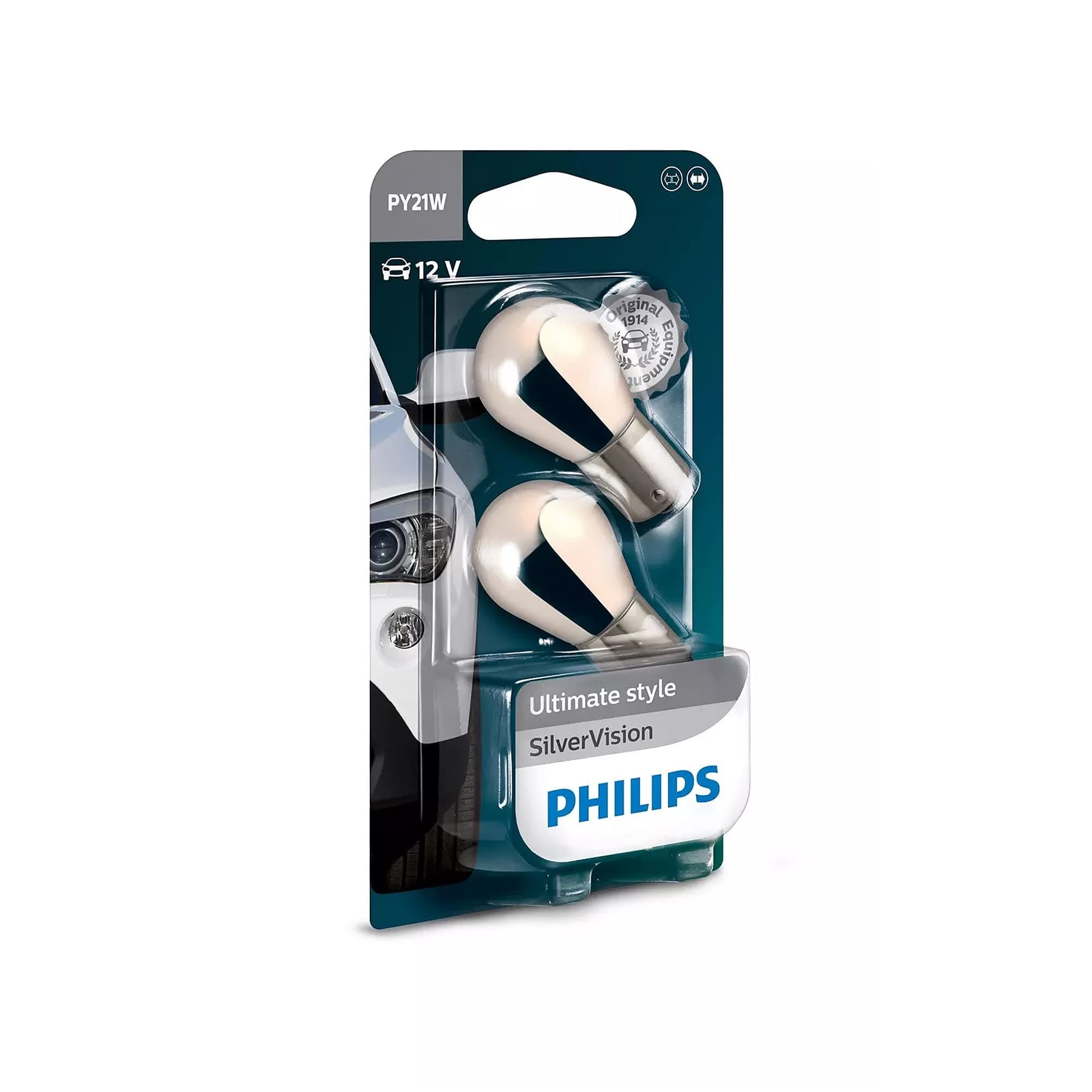 Philips 12496SVB2 PY21W Silver Vision, Indicator Bulbs with Silver Coating (2 x Bulbs)