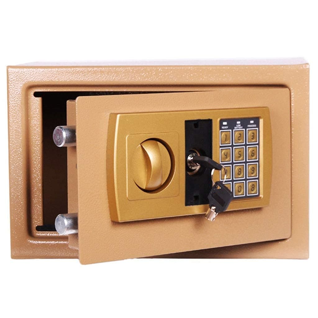 WECDS Safes SKey Lock Small Storage Box Electronic Security Code Battery Operation Key Cabinet Gold 31 * 20 * 20Cm Safebox