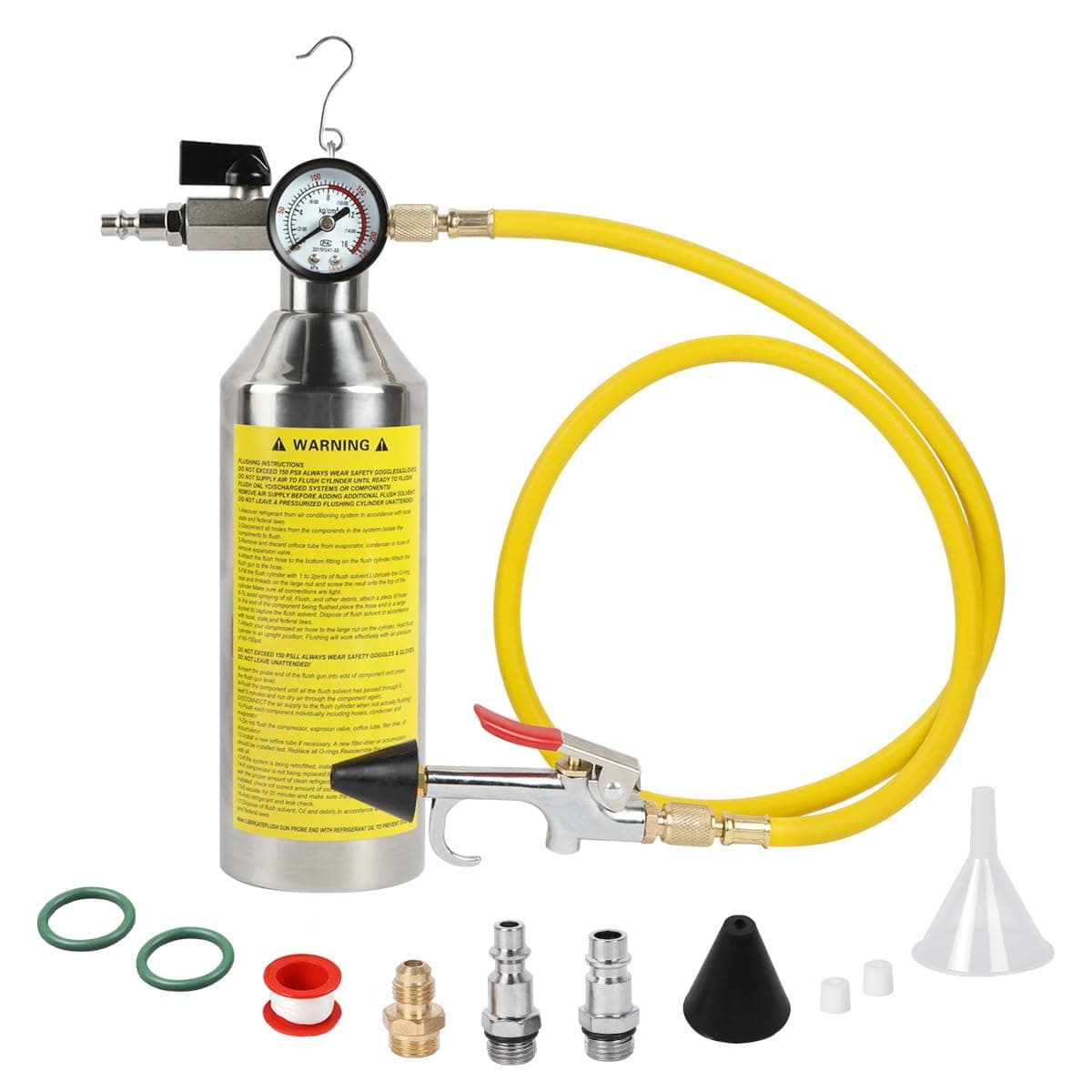 AC Flush Kit Pressure Regulating&Relief Valve AC Cleaner Real-time Monitoring Pressure Gauge AC Cleaning Kit with Spray Head & Hook & 3.5FT Hose&Fitting for Air Conditioner Pipe, Condenser, Evaporator