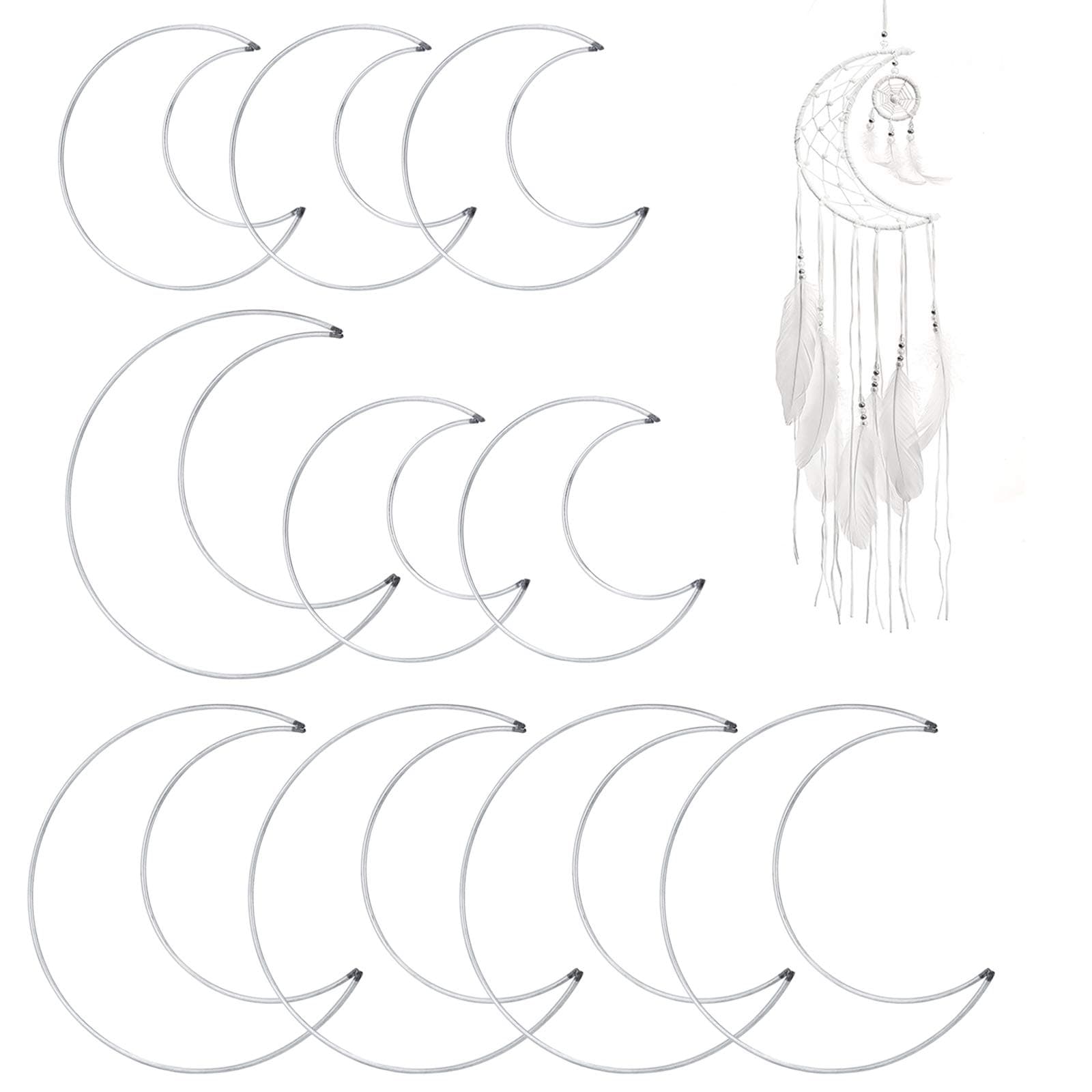 10 Pieces 2 Size (15/20 cm) Moon Dream Catcher Rings Metal Dream Catcher Rings Hoops Macrame Rings for DIY Craft Dream Catcher Making Home Wall Decoration (Silver Moon)