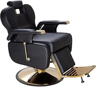 Salon Barber Chair for Hair Stylist, Reclining Beauty Chair with Heavy Duty Hydraulic Pump, 360° Swivel Hair Styling Chair for Barbershop Beauty Spa Salon Home (Black & Gold, Pro)
