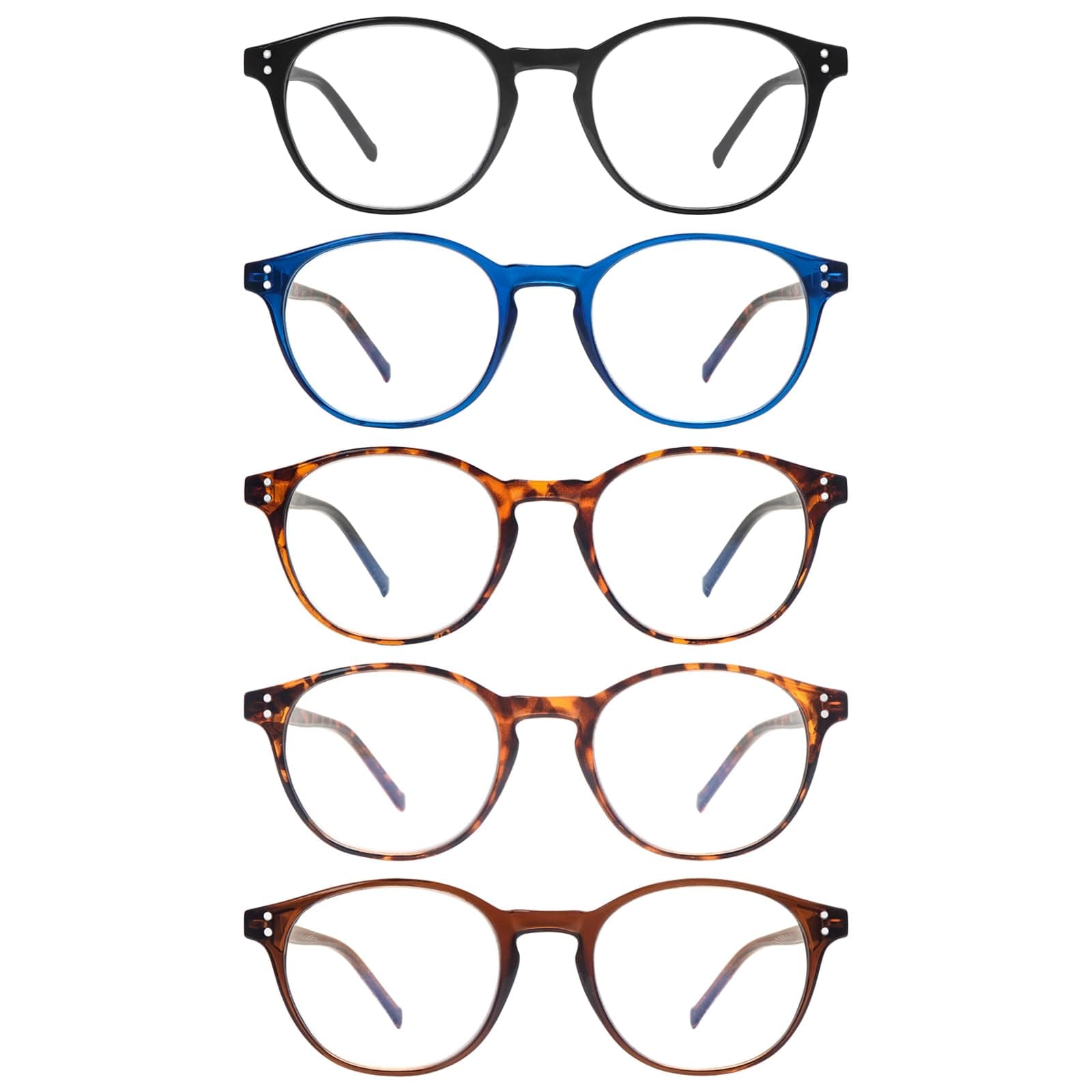 5 Pack Retro Reading Glasses Men Women Blue Light Blocking Lightweight Computer Readers with Spring Hinges