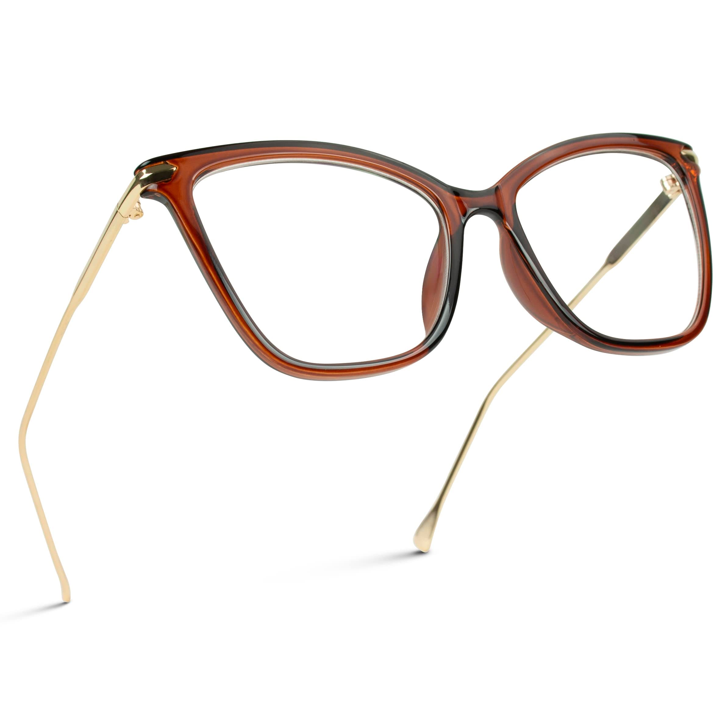 WearMe Pro - New Elegant Oversized Clear Blue Light Blocking Cat Eye Glasses (Clear Brown, 51)