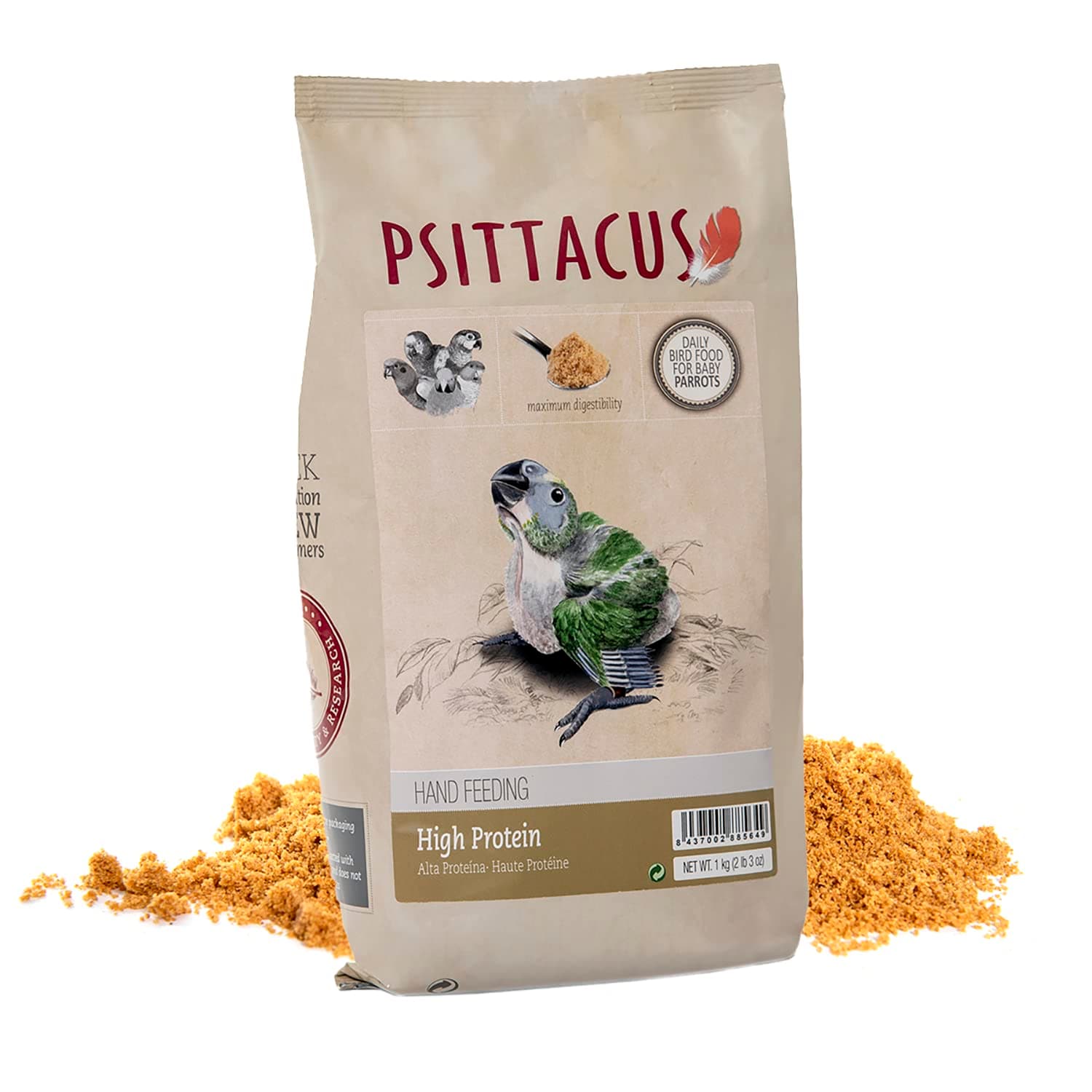 Psittacus High Protein Hand-Feeding Formula 2.2 lb | Diet for Baby Amazons, Cockatoos and Ringneck Parrots | Premium Food for Birds, 100% no-GMO