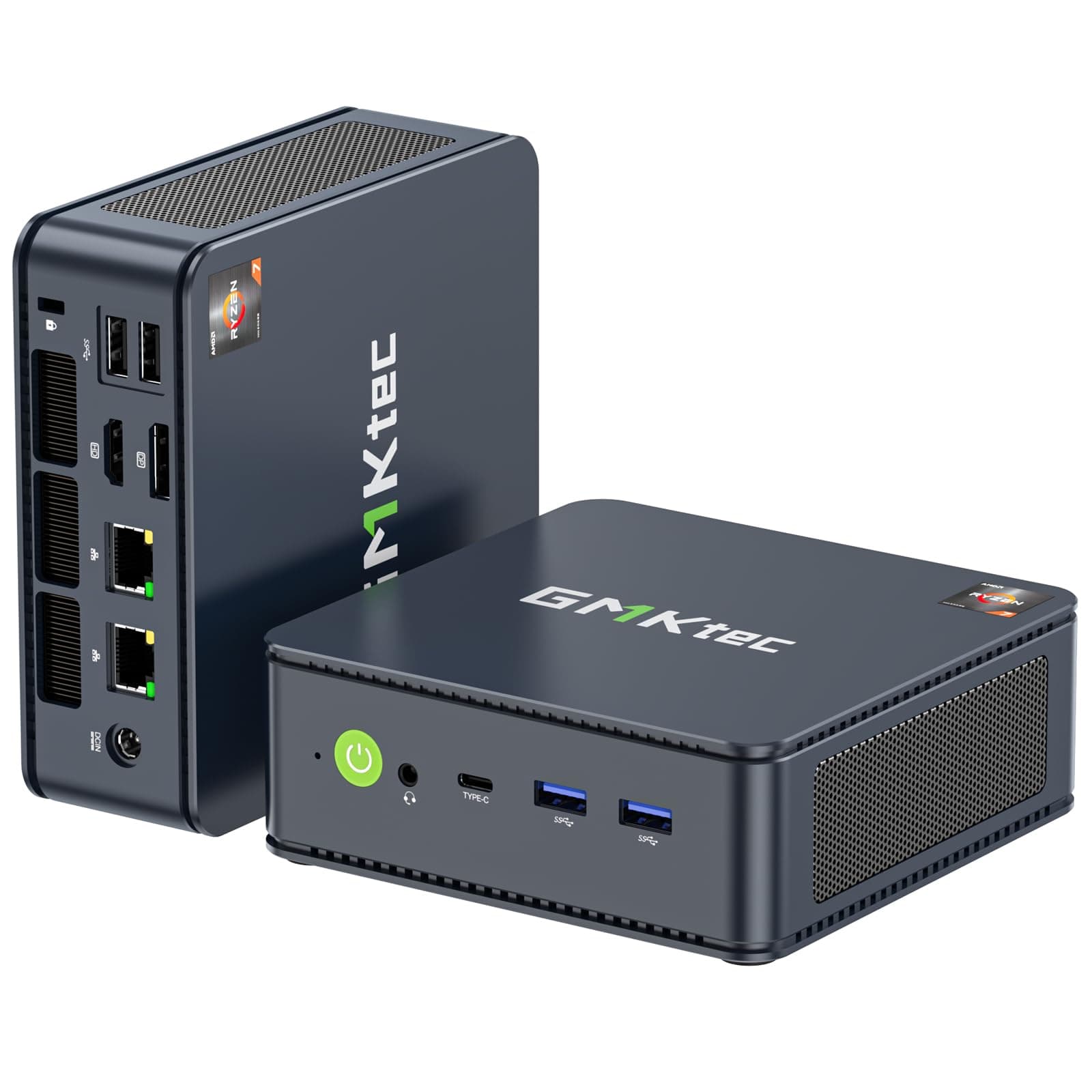 GMKtec Mini PC 5825U, M5 Plus Dual LAN 2.5G Desktop Computer Windows 11 Pro, AMD Ryzen 7 5825U (8C/16T 4.50Ghz), 32G DDR4 RAM + 1TB Hard Drive PCle SSD, WiFi 6E, USB3.2, USB-C, BT 5.2, DP, HDMI