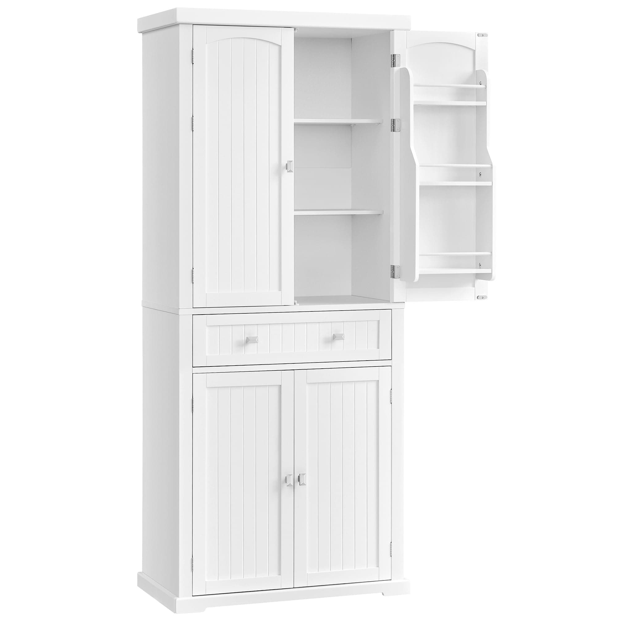 VASAGLE Tall Kitchen Pantry Cupboard, 40 x 76 x 182.1 cm, Freestanding Tall Storage Cabinet with a Drawer, 4 Adjustable Shelves, 6 Door Shelves, for Living Room, Kitchen, White BBC561W21