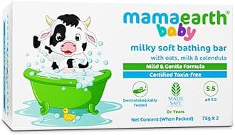 Mamaearth Milky Soft Bathing Bar For Babies - 75 g x 2 | Infused with Oats Milk and Calendula | Gently Cleanses Skin, Keeps Skin Soft & Smooth, Mild & Gentle Formula, Dermatologically Tested