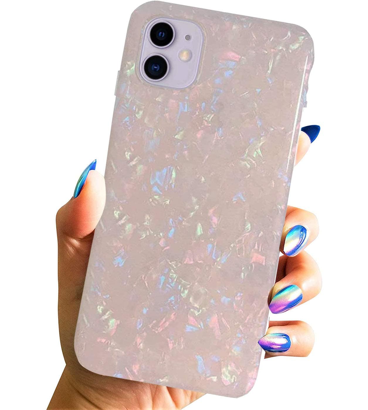SAMEMO Holographic Cases for iPhone 12 pro max,Opal Girls Cute Glitter Slim Rasied-up Edges Protective Luxury Translucent Soft Matte TPU Silicone Back Cover Compatible with iPhone 12 Pro max 6.7 inch
