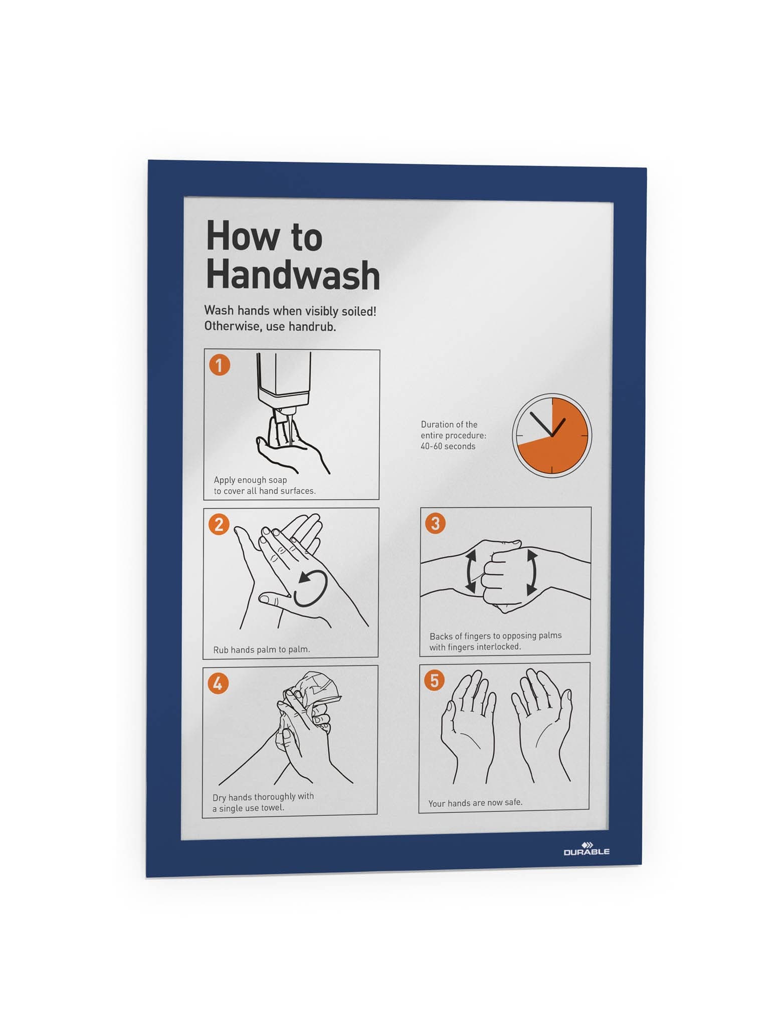 DurableDURAFRAME Self-Adhesive Magnetic Frame | A4 Format In Dark Blue | Pack of 2 Frames | Document Frame for Professional Internal Signage