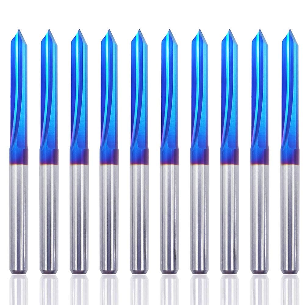 CNC Router Bits, 1/8" Shank Straight Groove V Bits Engraving Bits 60 Degree 0.1mm Tip, Nano Blue Coat 2-Flute Carbide Engraving Tool for Carbon Fiber PC Wood PCB Acrylic