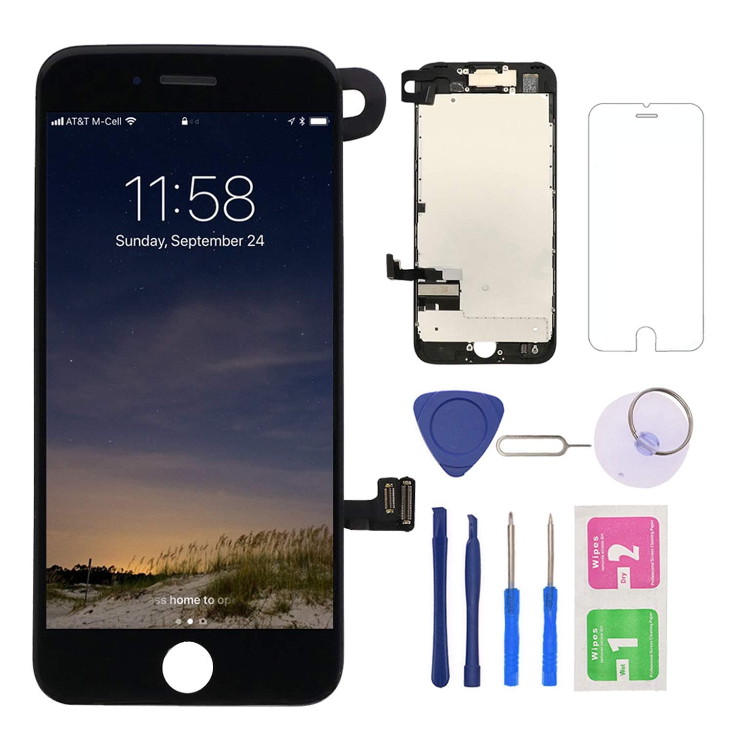 Screen Replacement for iPhone 7 Black, LCD Display and Touch Screen Digitizer Replacement with Repair Tools and Screen Protector with A1660 A1779 A1778 All Version