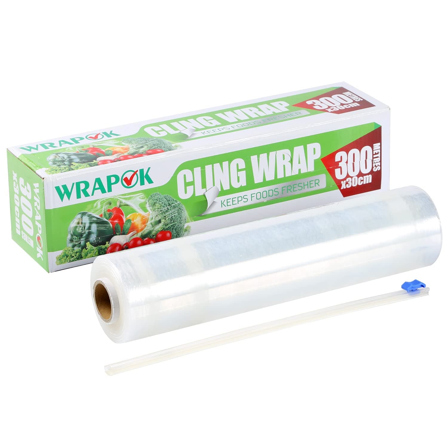 Catering Cling Film Dispenser and Cutter Kitchen Plastic Food Seal Wrap, Foodservice Cook’s Tools for Kitchen, 300mm x 300m