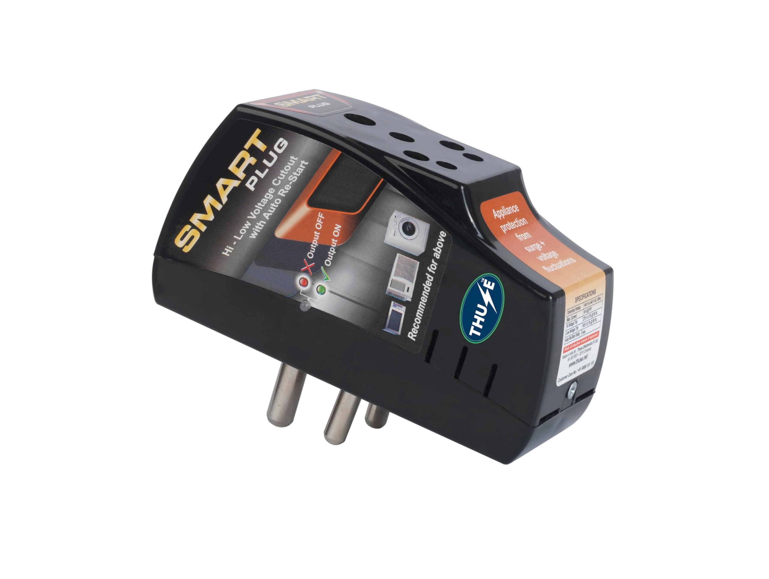 - 16A Smart Plug (Black) Washing Machine Voltage Protector, Water Heater, Microwave, Dishwasher, AC, EV Charger, High/Low Voltage Trip Safety cutout with auto-restart + Surge Protection upto 4000 Volts