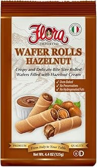 Flora Wafer Rolls Hazelnut – Italian Rolled Wafers with Hazelnut Cream – Light & Crispy Oven Baked Snack – 4.4 oz (125g)